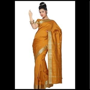 Mustard silk katan saree worn once for a party